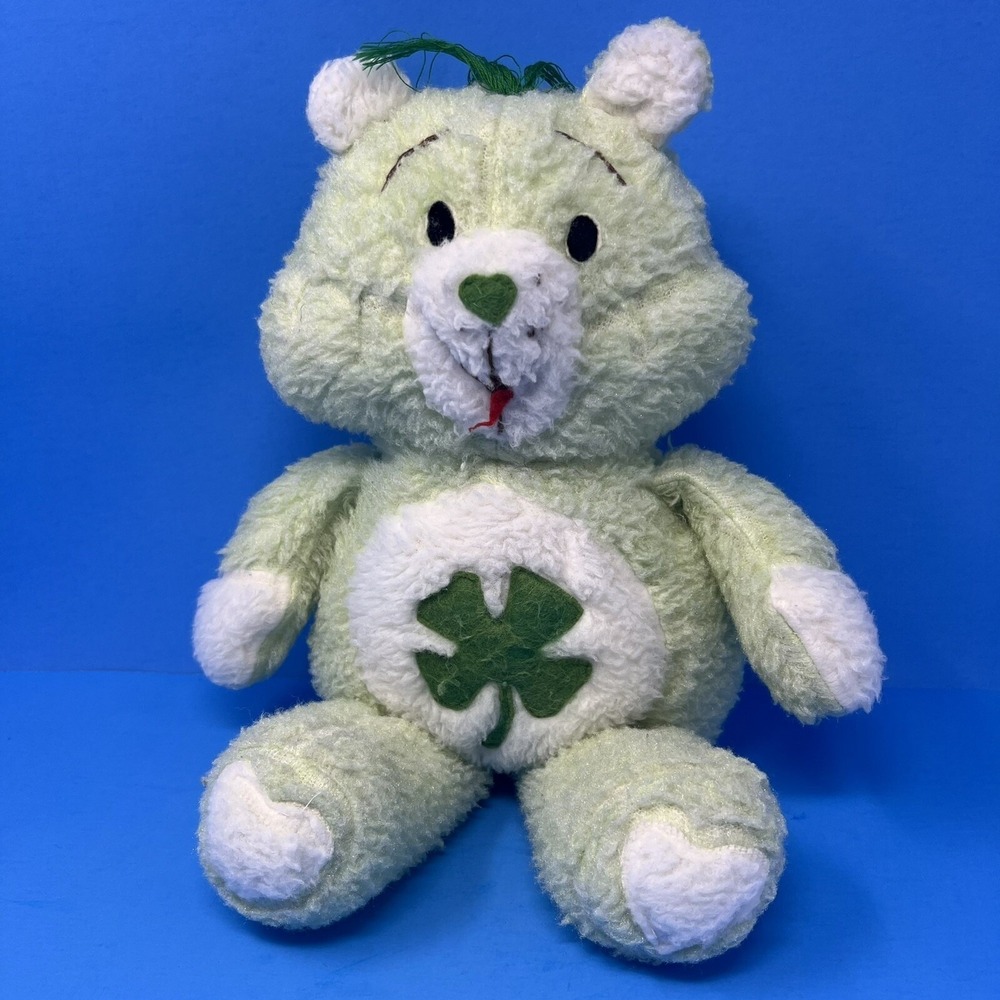 Green Teddy Bear GOOD LUCK 16" Fuzzy Plush Stuffed Animal Classic‎ Retro Toy